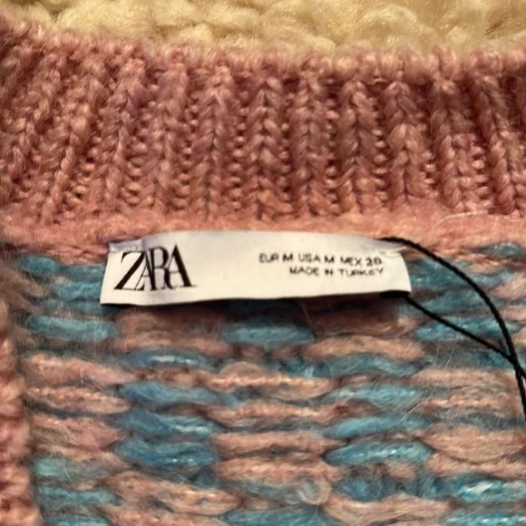 NWT Zara pink and blue checkered V neck sweater vest - Picture 2 of 3